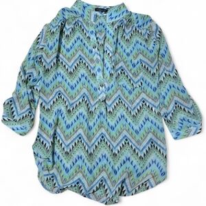 CALS Semi Sheer 3/4 Sleeve Zig Zag Print Tunic Womens Size *See Measurements*